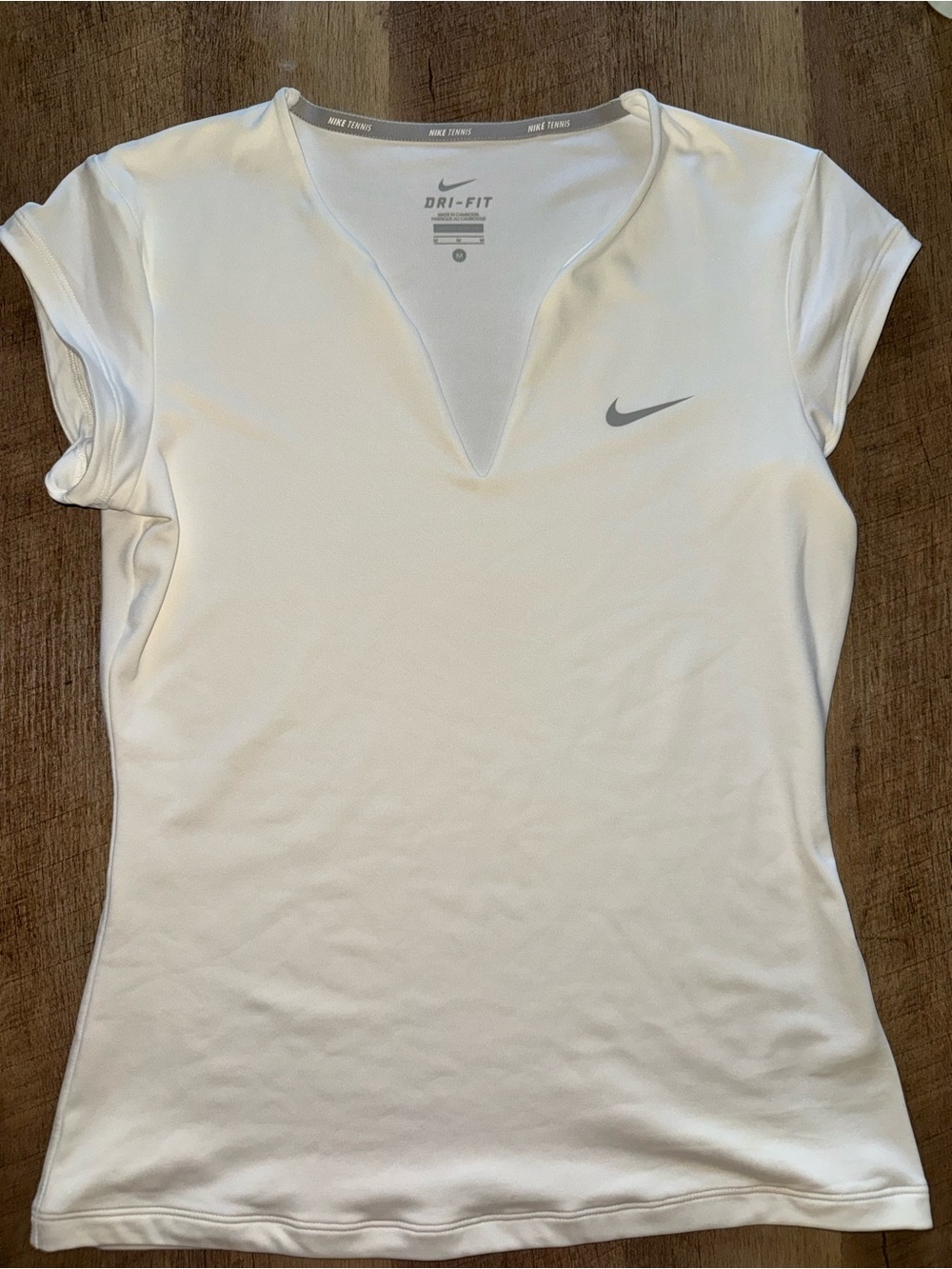 Nike White Dri-FIT Short Sleeve V-Notch Athletic Tee
